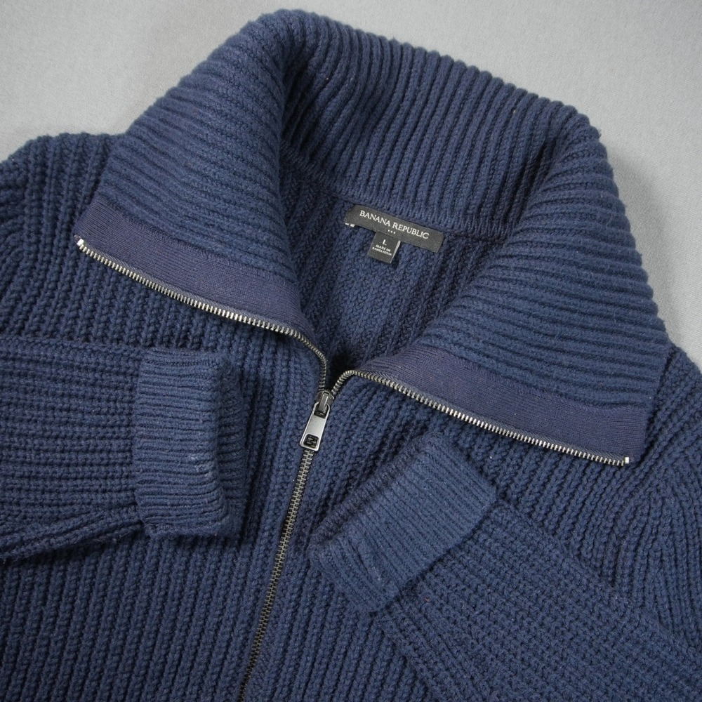 Banana Republic Knit Chunky Ribbed Zip Mock Neck Men Sweater L Academia Prep